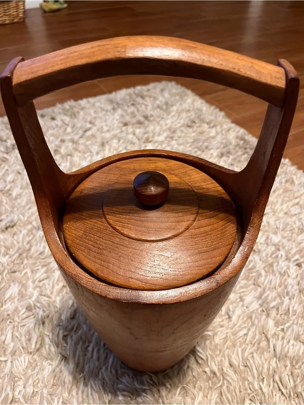 Vintage Mid-Century Modern Genuine Teak Wood Lg Ice Bucket Lid 15” MCM Thailand